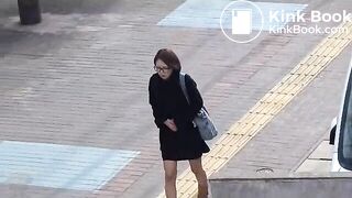 The girl has a diarrhea accident on the street