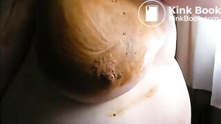 Mature bbw smearing shit on her huge tits