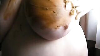 Mature bbw smearing shit on her huge tits