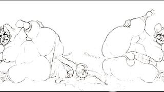 2 bbw fart and shit on man animation