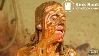 Betty licks the cowshit covered dildo