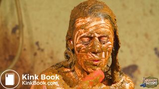 Betty licks the cowshit covered dildo