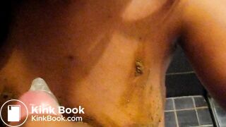 Shit covered amateur gagging while sucking cock