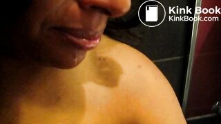 Shit covered amateur gagging while sucking cock