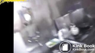 Lady pooping on top cabinet