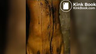 hung upside down manure dumped on her