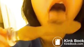 Sucking shitty dildo - video 2