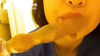 Sucking shitty dildo - video 2