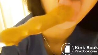 Sucking shitty dildo - video 2