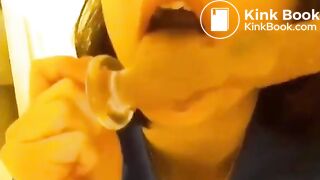 Sucking shitty dildo - video 2