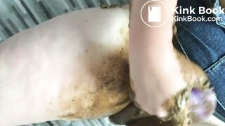 Curvy Blonde panty poop and play with dirty pussy