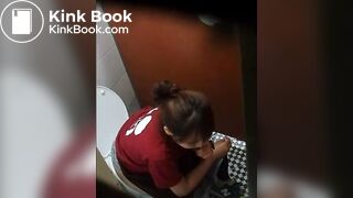 short caught hair peeing after waitress pooping with smoking