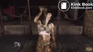 Girl pours shit over her chest and breasts