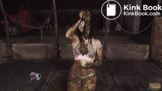 Girl pours shit over her chest and breasts