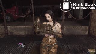 Girl pours shit over her chest and breasts