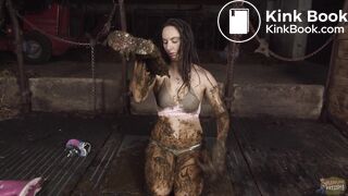 Girl pours shit over her chest and breasts