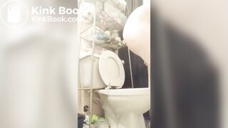 Curvy girl poop and pee on toilet