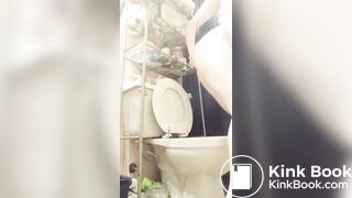 Curvy girl poop and pee on toilet