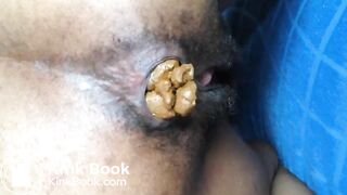 Black hairy pussy letting out fat monster turd