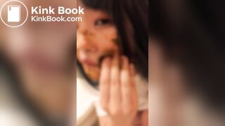 Cute Japanese girl put shit on her face and in her mouth