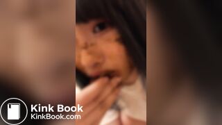 Cute Japanese girl put shit on her face and in her mouth