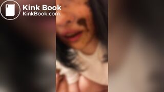 Cute Japanese girl put shit on her face and in her mouth