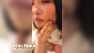 Cute Japanese girl put shit on her face and in her mouth