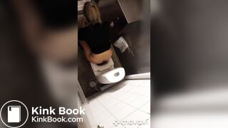 Girl pooping in public restroom
