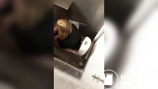 Cute girl shitting in public restroom