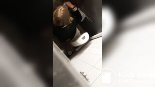 Cute girl shitting in public restroom