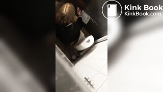 Cute girl shitting in public restroom