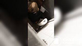 Cute girl shitting in public restroom