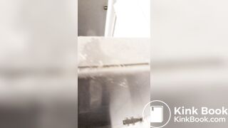 Cute girl shitting in public restroom