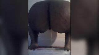 Fat girl shitting diarrhea on a cellophane