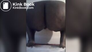 Fat girl shitting diarrhea on a cellophane