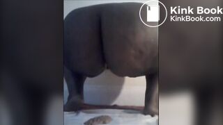 Fat girl shitting diarrhea on a cellophane