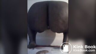 Fat girl shitting diarrhea on a cellophane