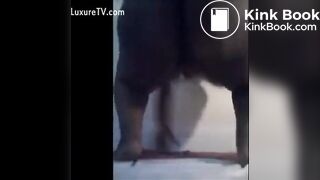 Fat girl shitting diarrhea on a cellophane