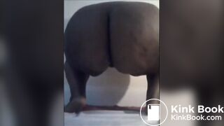 Fat girl shitting diarrhea on a cellophane