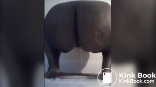 Fat girl shitting diarrhea on a cellophane