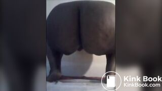 Fat girl shitting diarrhea on a cellophane
