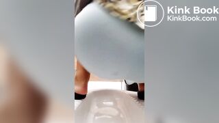 Shitting in panty in public toilet