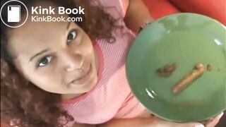 Beautiful Woman Shits in plate and Toilet