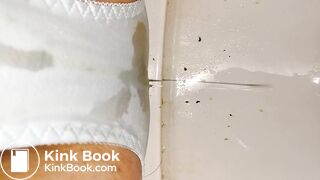 A NEW AND CLEAN JAPAN LIGHT BLUE STRIPE PANTY IS BEING POOP AND PEE - 2