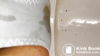 A NEW AND CLEAN JAPAN LIGHT BLUE STRIPE PANTY IS BEING POOP AND PEE - 2