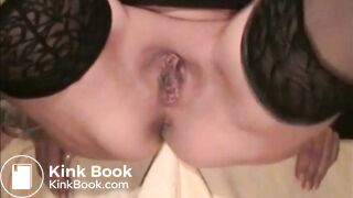 Gorgeous mature lady shits into her hand and smears it across her anus.