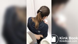 cute asian girl pooping in the toilet