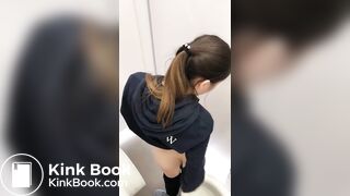 cute asian girl pooping in the toilet