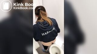 cute asian girl pooping in the toilet