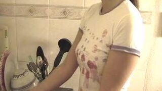 Poop herself in the kitchen